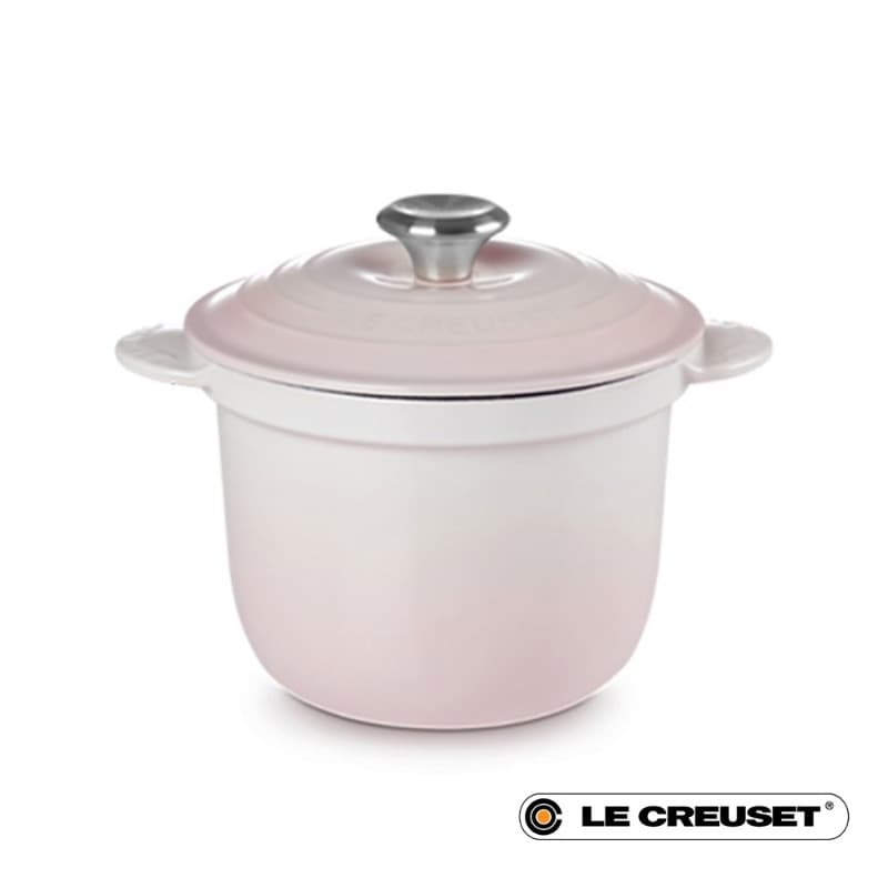 18CM CAST IRON RICE POT WITH STONEWARE INSET - SHELL PINK