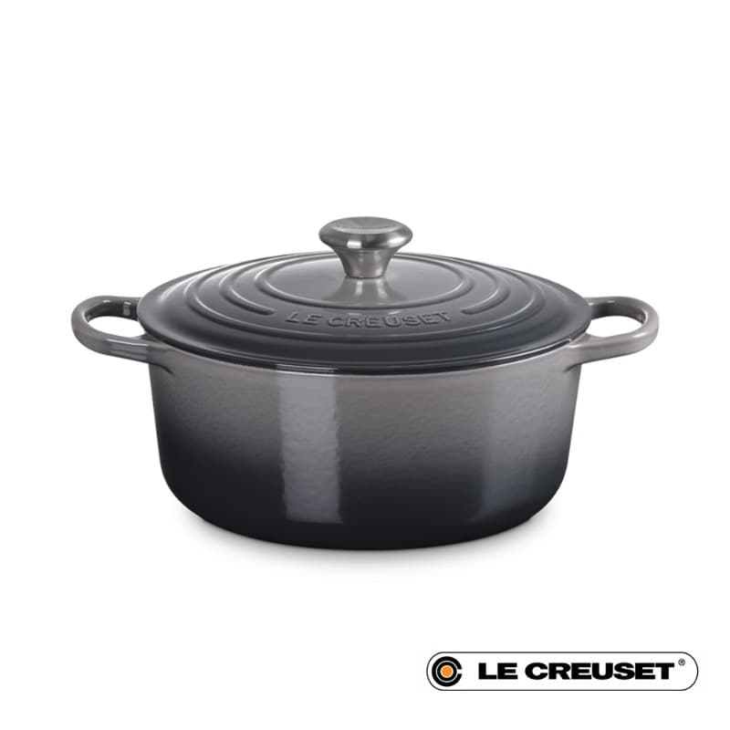 26CM SIGNATURE ENAMELLED CAST IRON ROUND CASSEROLE - FLINT