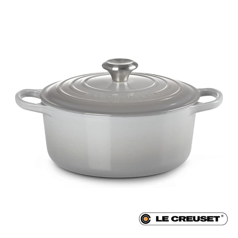 24CM SIGNATURE ENAMELLED CAST IRON ROUND CASSEROLE - MIST GREY