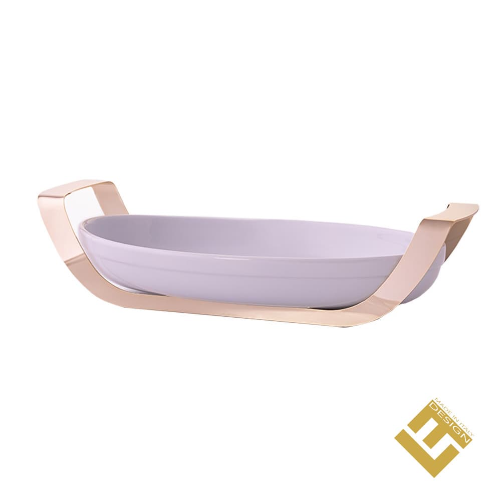 OVAL DISH - STAINLESS STEEL HOLDER & LID GOLD PLATED