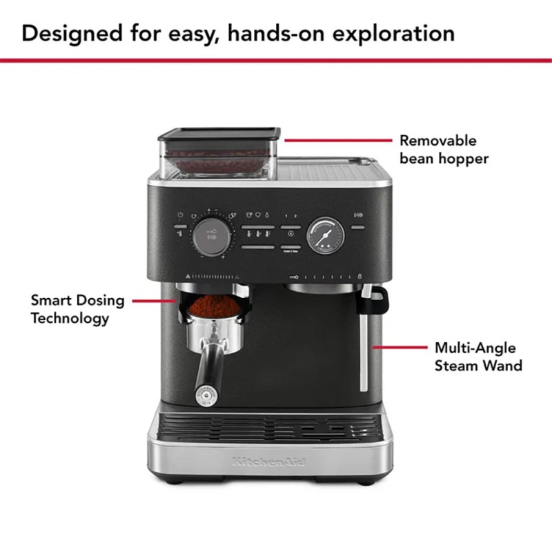 SEMI AUTOMATIC ESPRESSO MACHINE WITH BURR GRINDER - CAST IRON BLACK