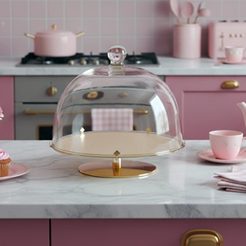 STAND W/GLASS DOME S/S GOLD PLATED