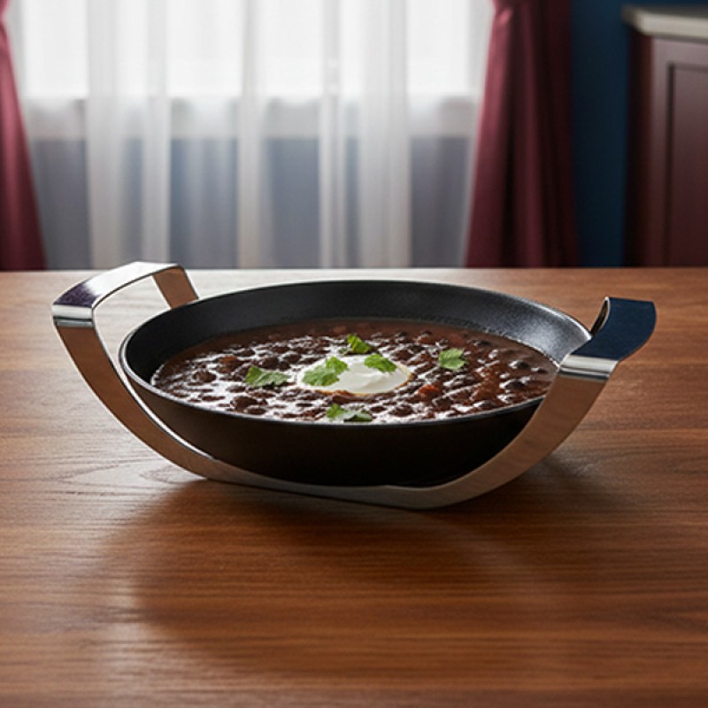 BLACK ROUND DISH W/S/S HOLDER