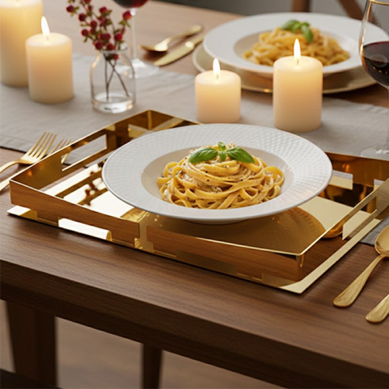 RECTANGULAR TRAY S/S GOLD PLATED