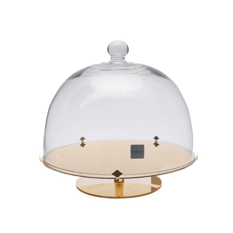 STAND W/GLASS DOME S/S GOLD PLATED