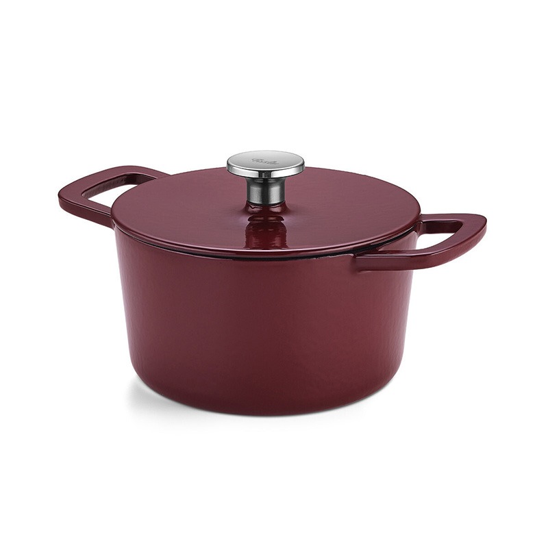 CAST IRON BURGUNDY RED DUTCH OVEN 20CM ROUND - BURGUNDY