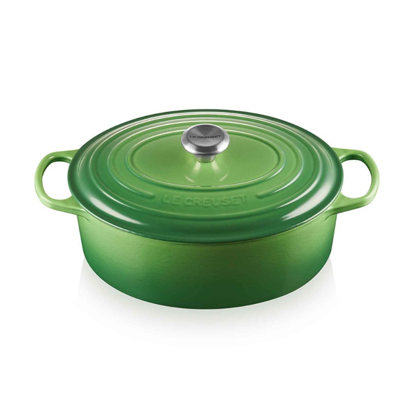 31CM CAST IRON OVAL SHALLOW CASSEROLE - BAMBOO