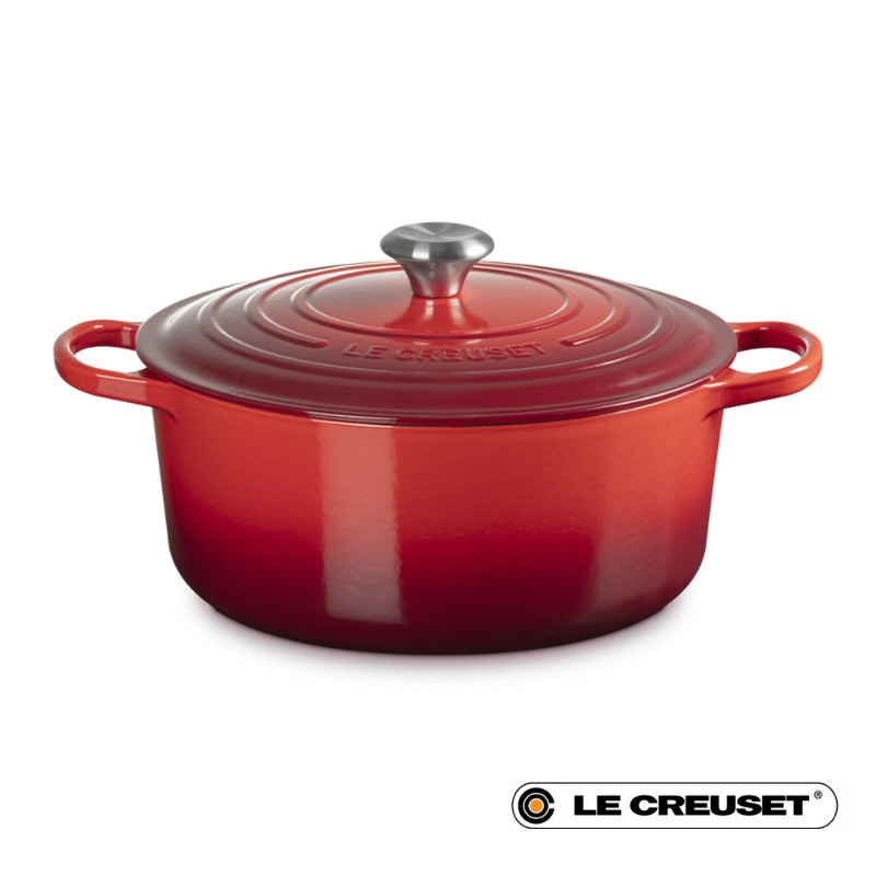 28CM SIGNATURE ENAMELLED CAST IRON ROUND CASSEROLE - CERISE