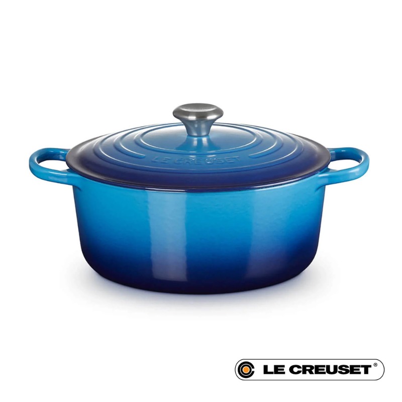 28CM SIGNATURE ENAMELLED CAST IRON ROUND CASSEROLE - AZURE