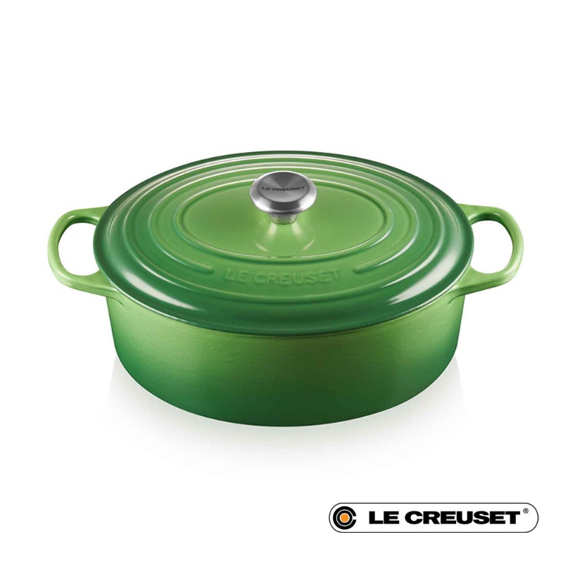 31CM CAST IRON OVAL SHALLOW CASSEROLE - BAMBOO