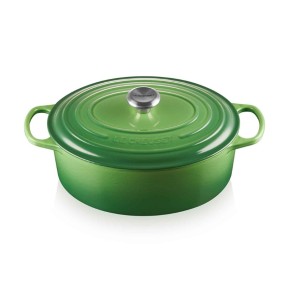 31CM CAST IRON OVAL SHALLOW CASSEROLE - BAMBOO