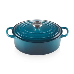 31CM CAST IRON OVAL SHALLOW CASSEROLE - DEEP TEAL