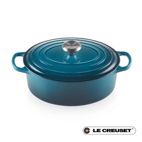 31CM CAST IRON OVAL SHALLOW CASSEROLE - DEEP TEAL